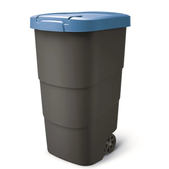 Бак для сміття Prosperplast Wheeler 110 л, антрацит, синя кришка (5905197462905), Об'єм: 110 л, Колір кришки : Синій