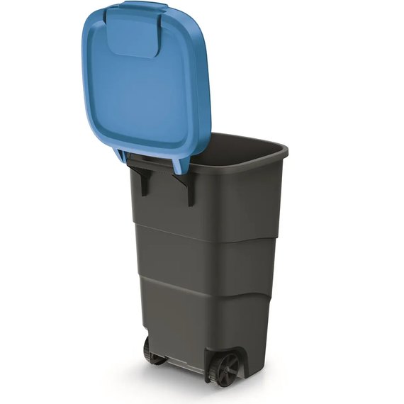 Бак для сміття Prosperplast Wheeler 110 л, антрацит, синя кришка (5905197462905), Об'єм: 110 л, Колір кришки : Синій, зображення 2