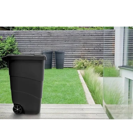 Бак для сміття Prosperplast Wheeler 110 л, антрацит, синя кришка (5905197462905), Об'єм: 110 л, Колір кришки : Синій, зображення 4