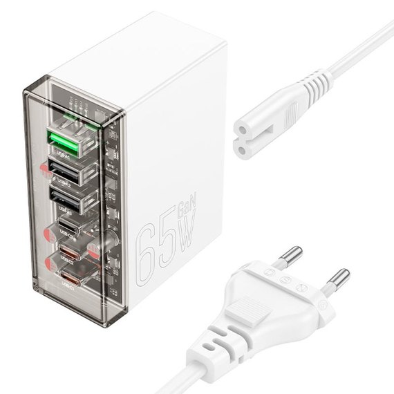 Зарядное устройство Hoco Fuerza six-port charger N36 3USB/3Type-C, 65W/3A, PD/QC Transparent/Black (000010353)