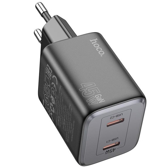 Зарядное устройство Hoco Elogiado dual-port charger N42 2Type-C, 45W/3A, PD/QC Black (000010514), изображение 2