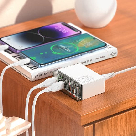 Зарядное устройство Hoco Fuerza six-port charger N36 3USB/3Type-C, 65W/3A, PD/QC Transparent/Black (000010353), изображение 7