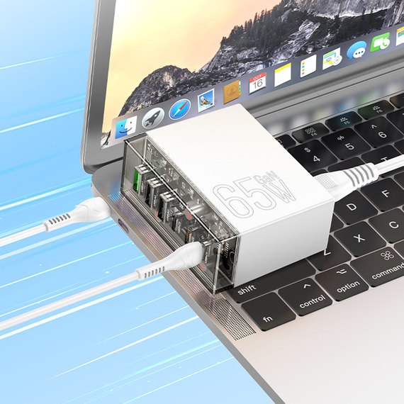 Зарядное устройство Hoco Fuerza six-port charger N36 3USB/3Type-C, 65W/3A, PD/QC Transparent/Black (000010353), изображение 8