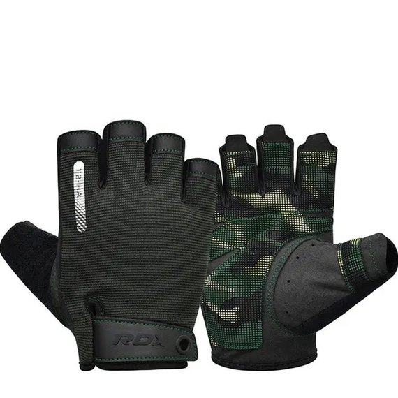 Перчатки для фитнеса RDX T2 Half Army Green XL (WGA-T2HA-XL), Размер: XL, Цвет: Чёрный/Зелёный