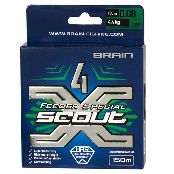 Шнур Brain Scout 4X 150m deep green 0.080mm 4.4kg (1858.55.26), Диаметр, мм: 0.08 мм, изображение 2