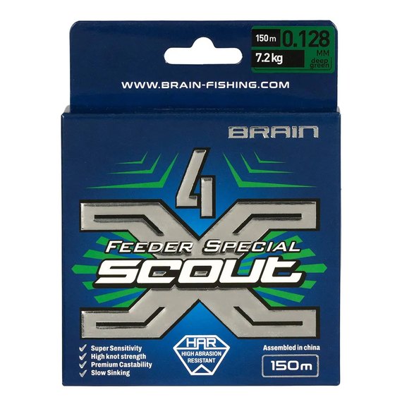 Шнур Brain Scout 4X 150m deep green 0.128mm 7.2kg (1858.55.28), Диаметр, мм: 0.128 мм, изображение 2