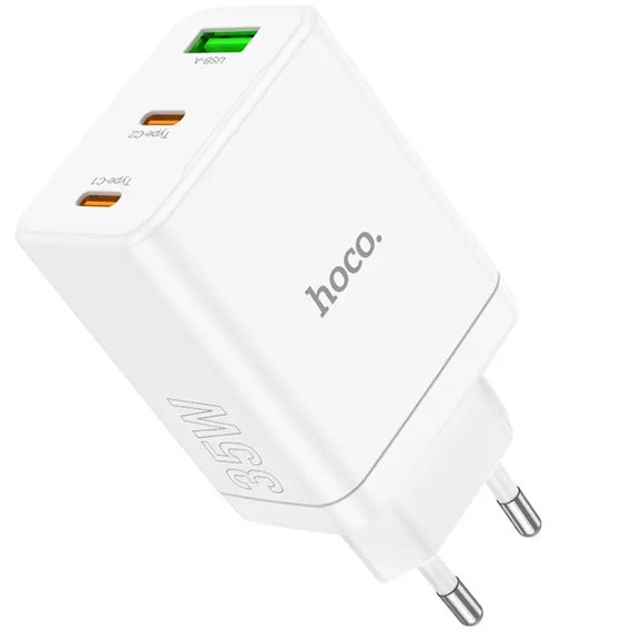 Зарядний пристрій Hoco Type-C to Lightning Cabel Start three-port charger N33 1USB/2Type-C, PD/QC, 35W/3A White (000009807)