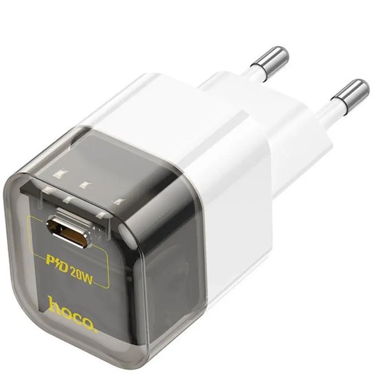 Зарядное устройство Hoco Type-C to Type-C Cable Transparent tribute single-port C125A 1Type-C, PD/QC, 20W/3A Transparent/Black (000009794), изображение 2
