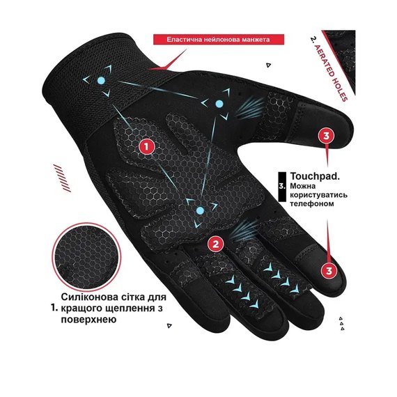 Перчатки для зала RDX W1 Full Finger Plus Black M (WGA-W1FB-M+), Размер: M, Цвет: Чёрный, изображение 11