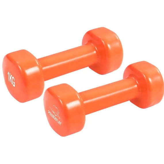 Гантели PowerPlay 4103 виниловые 2*1 кг оранжевые (PP_4103_2*1kg), Вес: 2х1 кг, Цвет: Оранжевый, изображение 2