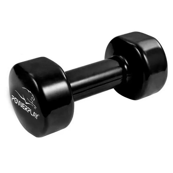 Гантели PowerPlay 4121 виниловые 2*1 кг черные (PP_4121_2*1kg), Вес: 2х1 кг, изображение 2