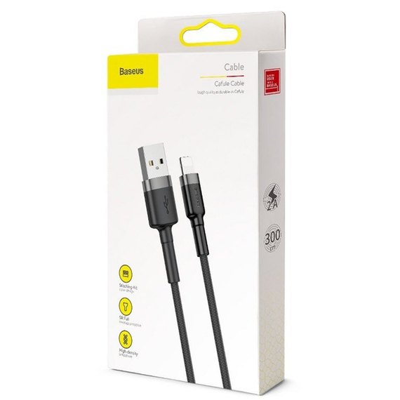 Кабель Baseus Lightning Cafule 3m, 2A CALKLF-RG1 Black-Grey (000005093), зображення 7