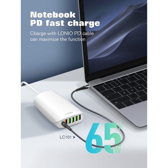 Зарядное устройство Ldnio A6573C 5USB/1Type-C, PD65W/QC3.0 White (000009545), изображение 5