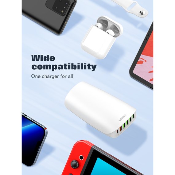 Зарядное устройство Ldnio A6573C 5USB/1Type-C, PD65W/QC3.0 White (000009545), изображение 6
