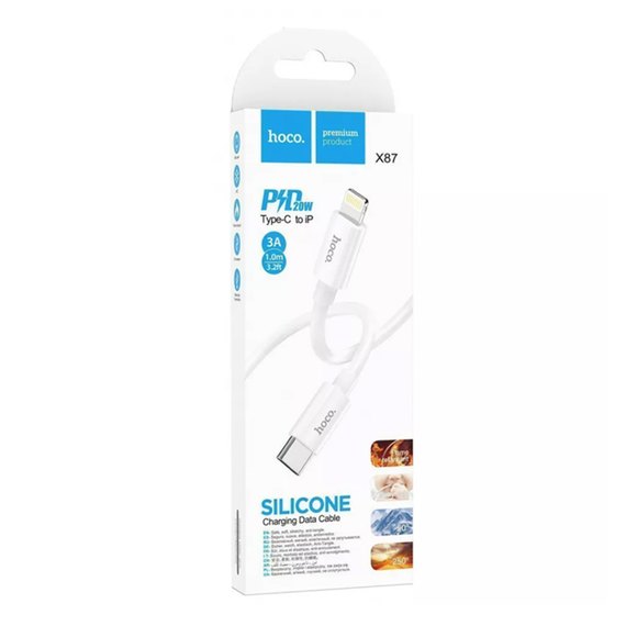 Кабель Hoco Type-C to Lightning Magic silicone PD charging data cable X87 1m, 3A, 20W White (000009322), Цвет: White, изображение 4