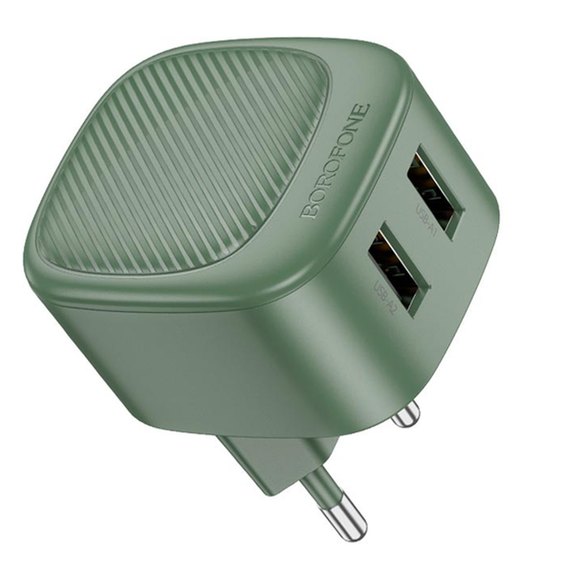 Зарядний пристрій Borofone Special dual-port charger BAS21A 2USB, 10.5W/2.1A Olive (000010407), Колір: Olive, зображення 2