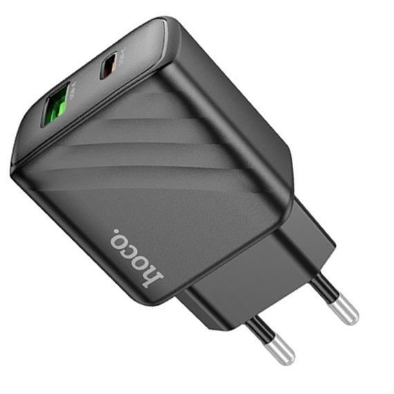 Зарядний пристрій Hoco Type-C to Lightning Cable Sunlight dual-port charger CS23A 1USB/1Type-C, 30W/3A, PD/QC Black (000010467)