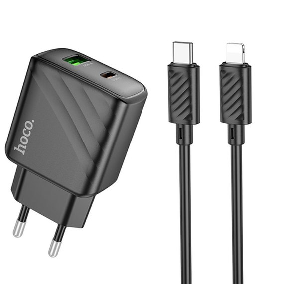 Зарядний пристрій Hoco Type-C to Lightning Cable Sunlight dual-port charger CS23A 1USB/1Type-C, 30W/3A, PD/QC Black (000010467), зображення 2