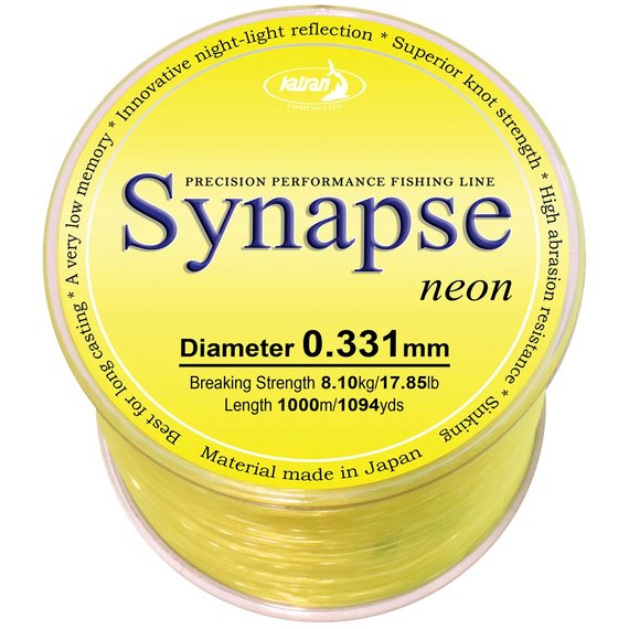 Леска Katran Synapse Neon 1000m neon-yellow 0.331mm 17.85lb (4262389020406), Диаметр, мм: 0.331 мм, Разрывная нагрузка, lb : 17.85