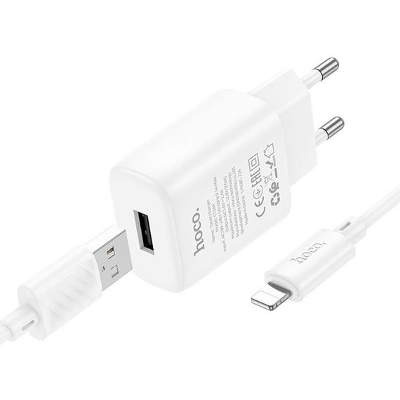 Зарядное устройство Hoco Lightning Cable Solid single port charger C134A 1USB, 12W/2.4A White (000010634), изображение 2
