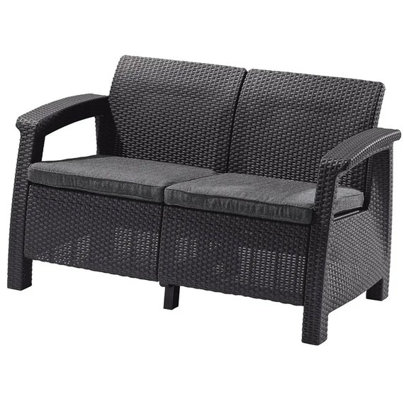 Диван пластиковый садовый Keter Corfu II Love seat графит (8711245158730), Цвет: Графит