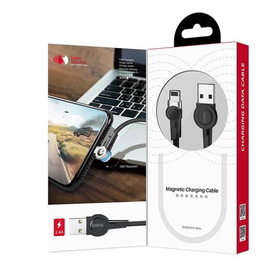 Кабель Hoco Магнитный Lightning Rotatable plug S8 1.2m, 2.4A Black (000003950), изображение 3