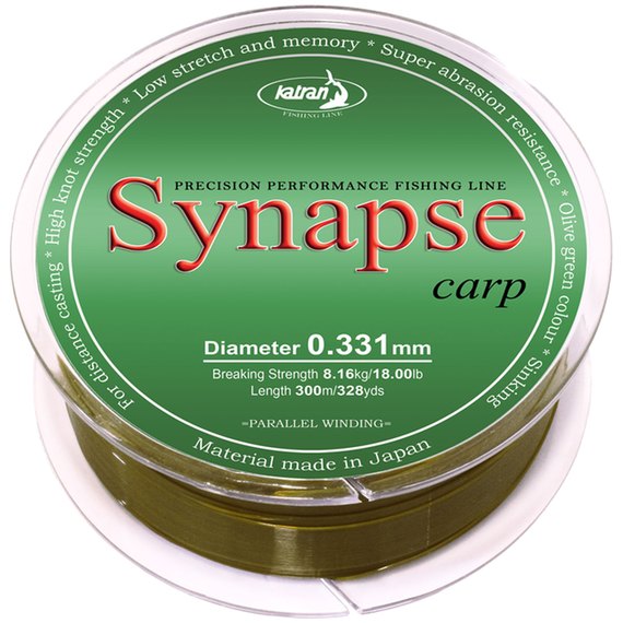 Леска Katran Synapse Carp 300m (olive green) 0.331mm 18lb/8.1kg (2500000189357), Разрывная нагрузка, lb : 18
