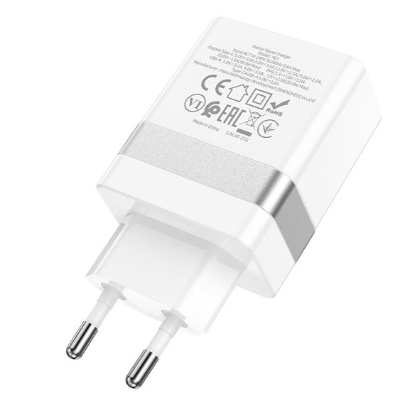 Зарядний пристрій Hoco Extension speed charger N21 1USB/1Type-C, PD/QC, 3A/30W White (000008343), зображення 4