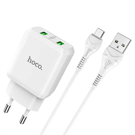 Зарядное устройство Hoco Micro USB Cable Charmer dual port charger set N6 2USB, 3A, 2xQC3.0, 18W Safety Certified White (000006868), изображение 2
