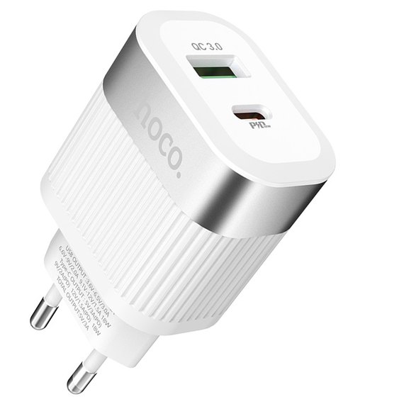 Зарядний пристрій Hoco Prominent C58A 1USB/1Type-C, QC 3.0/PD 20W, 3A White (000006994), зображення 2