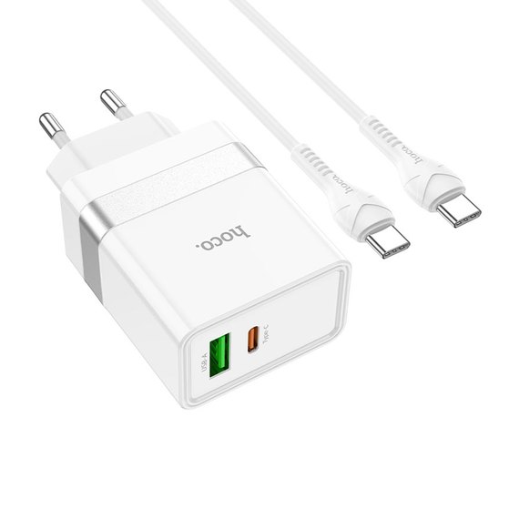 Зарядний пристрій Hoco Type-C to Type-C Cable Extension speed charger set N21 1USB/1Type-C, PD/QC, 3A/30W White (000008342), зображення 5