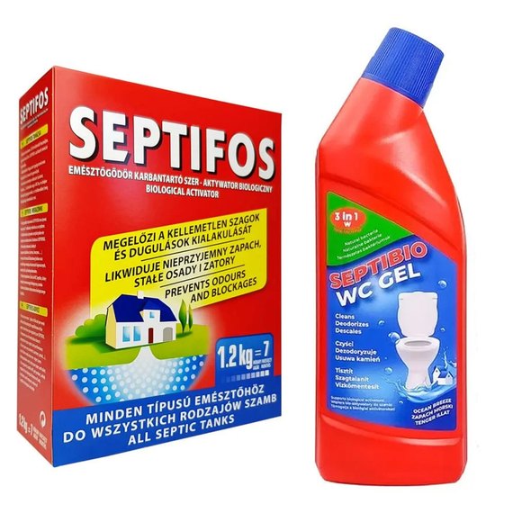 Набор Биопрепарат для выгребных ям Septifos 1,2 кг + БиоГель Septifos Septibio Gel WC 3в1 750 мл