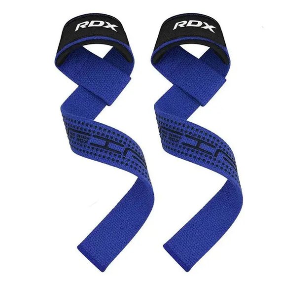 Лямки для тяги RDX S4 Gym Cotton Gel Straps Blue Plus (WAC-S4U+), Цвет : Синий