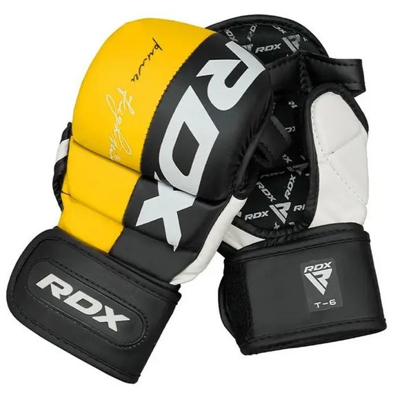 Рукавички для ММА RDX T6 Plus Rex Yellow S (GGR-T6Y-S+), Розмір: S, Колір: Чорний/Жовтий, зображення 4