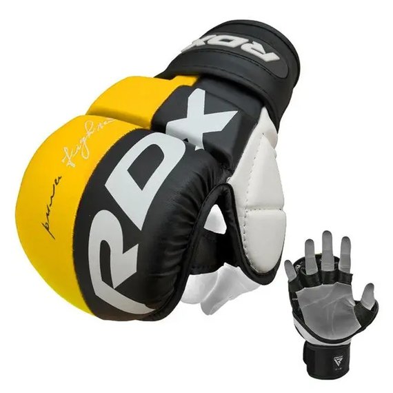 Рукавички для ММА RDX T6 Plus Rex Yellow S (GGR-T6Y-S+), Розмір: S, Колір: Чорний/Жовтий, зображення 2