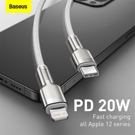 Кабель Baseus Type-C to Lightning Cafule Series Metal Data Cable 1M, 20W, PD CATLJK-A05 White (000006956), Цвет: White, изображение 5