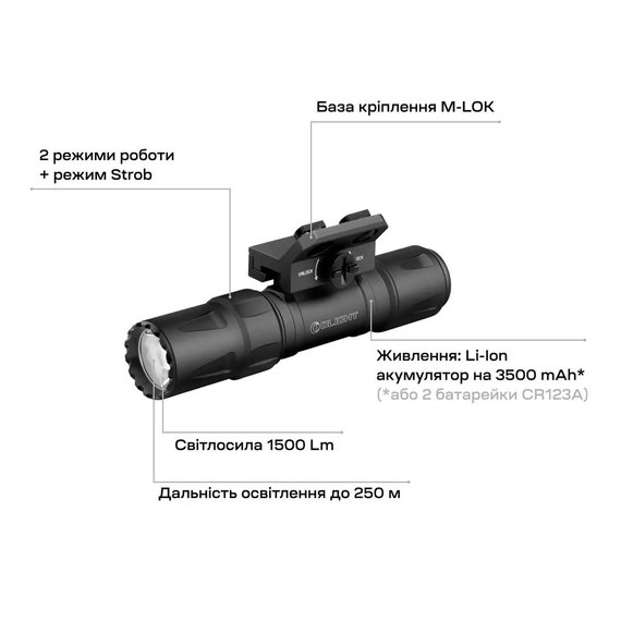 Тактический фонарь Olight Odin S M-LOK Matte Black (0.0002.0103), Цвет: Black, изображение 8