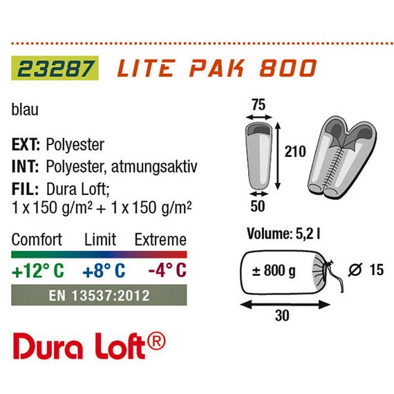 Спальный мешок High Peak Lite Pak 800 / +8°C (Left) 922054
