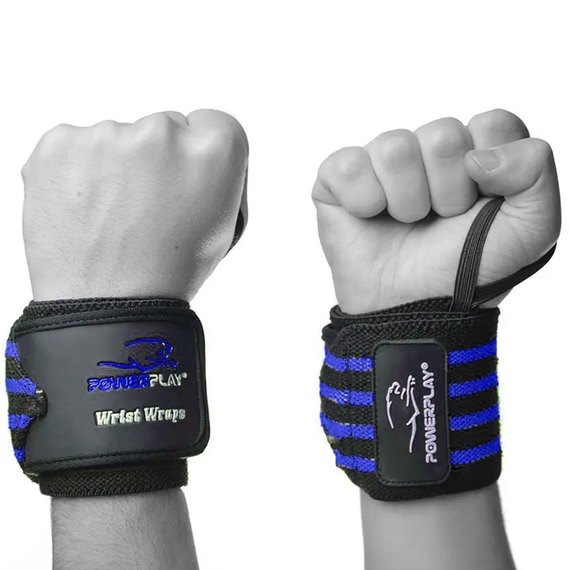 Бинти для зап'ястя (кистьові бинти) PowerPlay 3081 Gym Wrist Wraps чорно-сині (PP_3081_Blue)