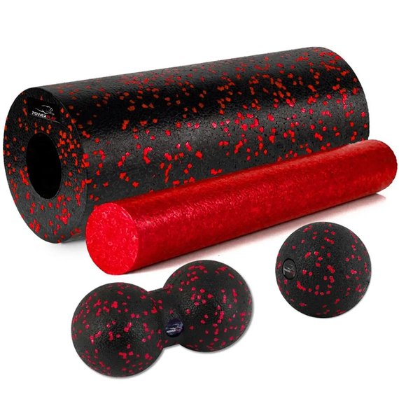 Массажный набор PowerPlay PP_4015 EPP Foam Roller Set 4 in 1 Черно-красный (PP_4015_Red), Цвет массажёра : Чёрно-красный