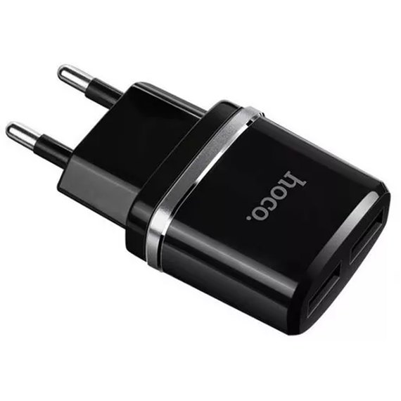 Зарядний пристрій Hoco Lightning C12 2USB, 2.4А Black (000000109)