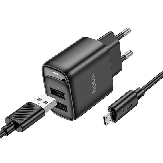 Зарядний пристрій Hoco Micro USB Cable Smart dual-port charger C141A 2USB. 2.1A/10.5W Black (000010916)