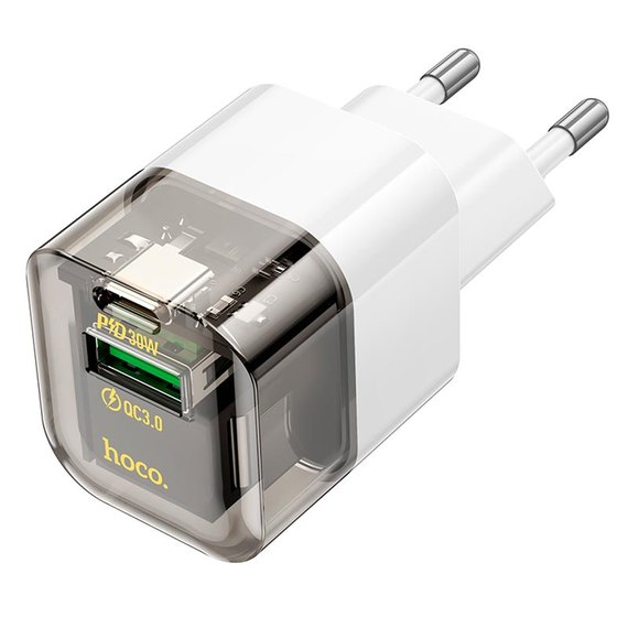 Зарядний пристрій Hoco Platinum dual-port C131A 1USB/1Type-C, 30W/3A, PD/QC Transparent/Black (000010365)