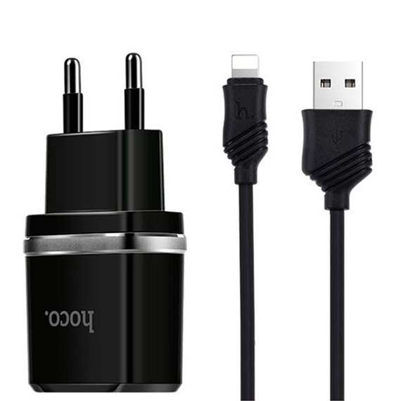 Зарядний пристрій Hoco Lightning C12 2USB, 2.4А Black (000000109), зображення 3