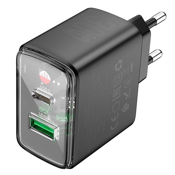 Зарядное устройство Hoco Smart charger CS42A 1Type-C/1USB, 30W/3A, PD/QC Black (000010804), Цвет: Black, изображение 2