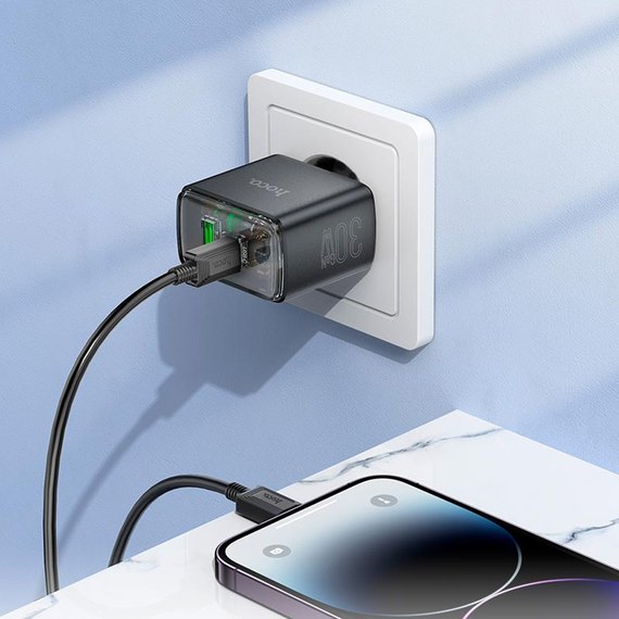 Зарядное устройство Hoco Smart charger Type-C to Lightning Cable set CS42A 1Type-C/1USB, 30W/3A, PD/QC Black (000010806), Цвет: Black, изображение 3