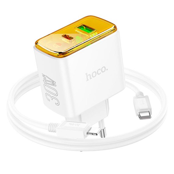 Зарядное устройство Hoco Smart charger Type-C to Lightning Cable set CS42A 1Type-C/1USB, 30W/3A, PD/QC White (000010807), Цвет: White, изображение 2
