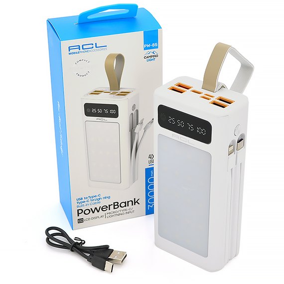 Повербанк ACL PW-85 30000 mAh LIGHTER TypeC + Lighting White, зображення 3