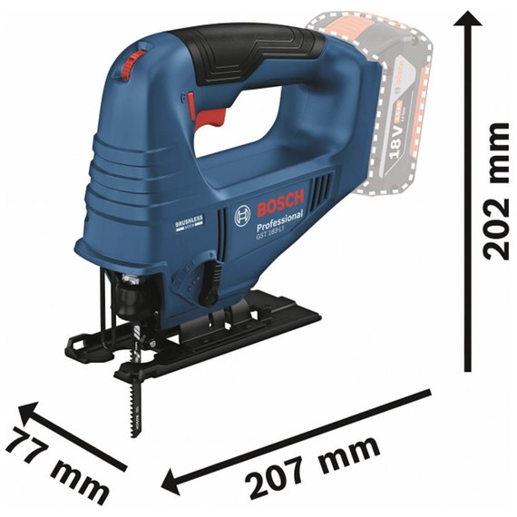 Акумуляторна безщіткова лобзикова пила Bosch Professional GST 183-LI (06015B7022), зображення 3