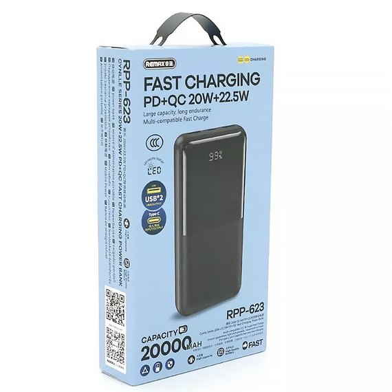 Повербанк Remax RPP-623 20000 mAh 2USB+Type-C 22.5W Black, изображение 3